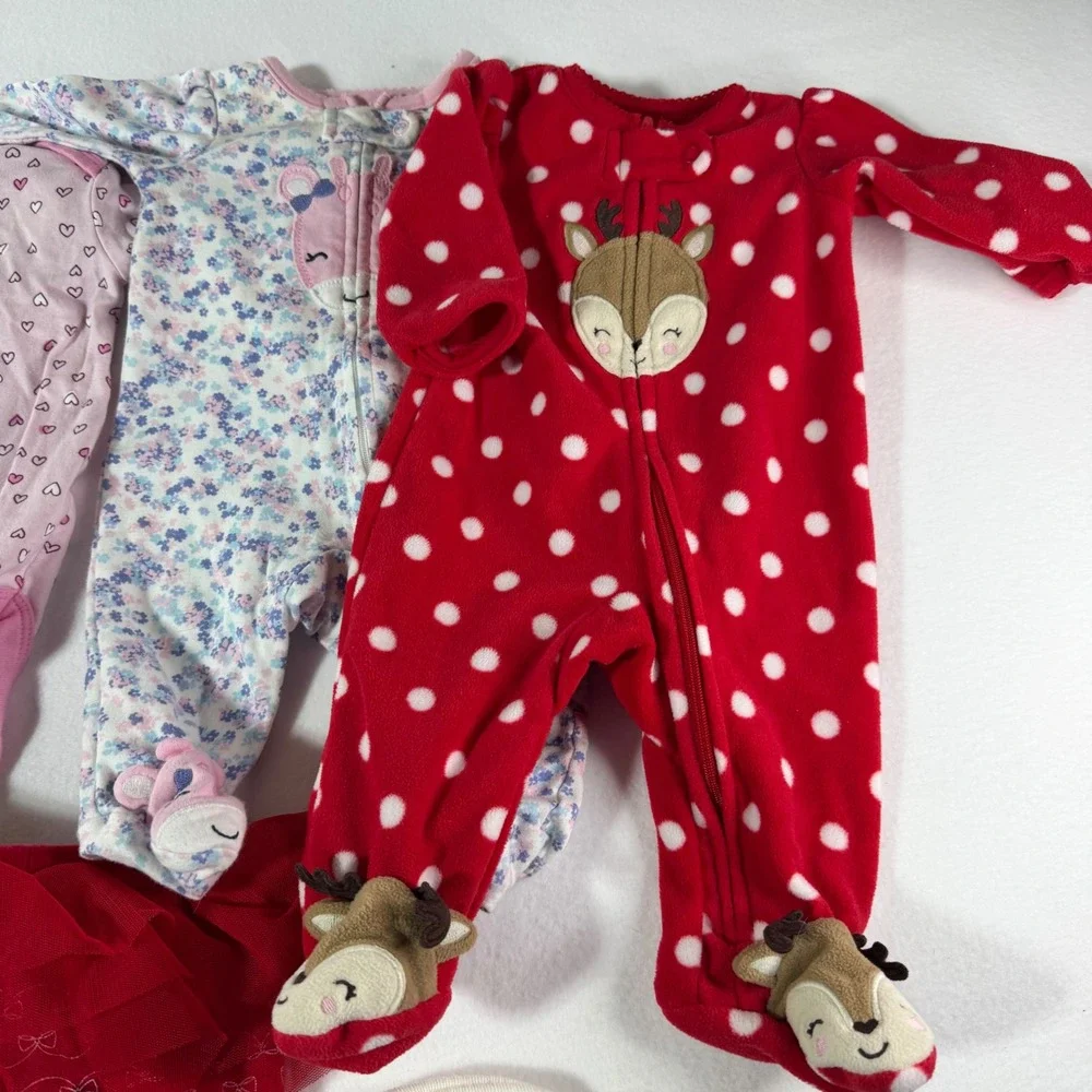 Baby Girl Clothing Lot Sleepers Bodysuits Leggings Hats Pink Red Blue Mixed Set